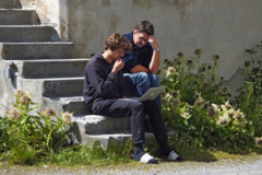 Besprechung auf Treppe